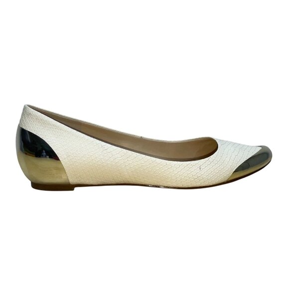 Enzo Angiolini Womens White Textured Pattern Gold-Tipped Danville Flats Sz 6.5M - Picture 1 of 12